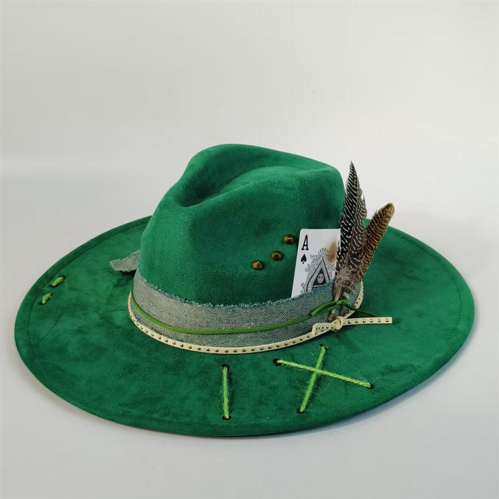 

unique Handsewing Fedora Hat suede Men Women Hat suede vintage Fashion Jazz hat Top hats flat Panama sombrero mujer British hat 55-58