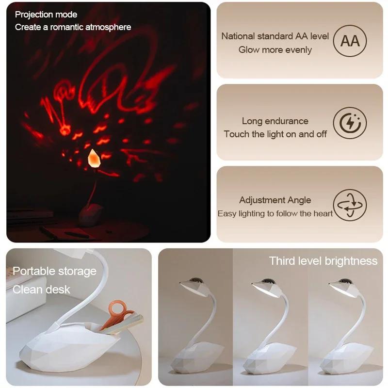 Projector Swan LED Desk Lamp Light Starry Sky Porjectors Lamp Decoration Bedroom Room Nebula LED Night Light Child Adult Gift