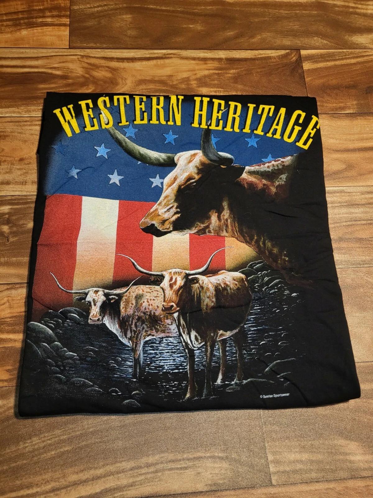 

NEW Vintage Western Heritage Animal Nature Ox Bull T Shirt Size Large S