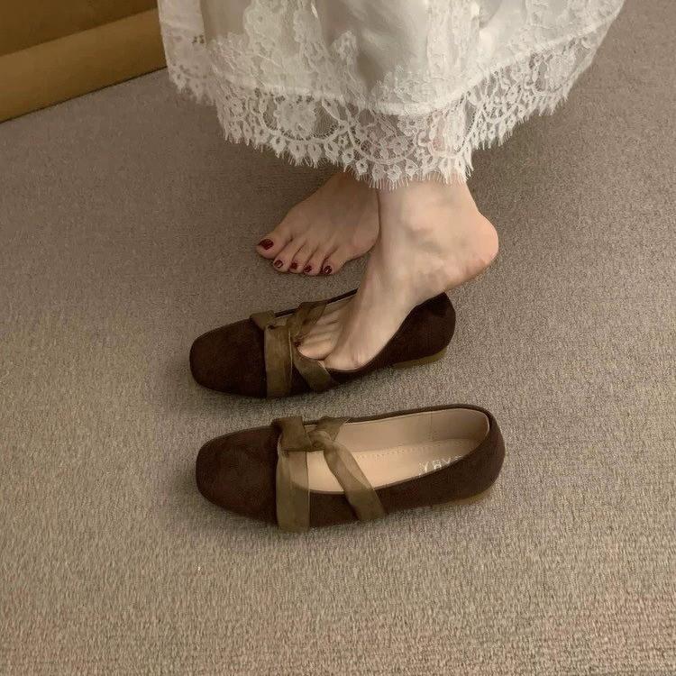 Gentle Evening Breeze Ballet Single Shoes Women's 2025 New Bow Flat Mary Jane Shoes Temperament Versatile Ladyshoes