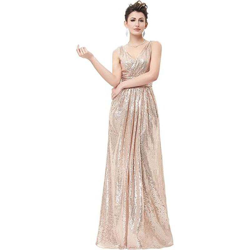 Women's Sequined Bridesmaid Dress Sleeveless Extra Long Evening Dress Prom Dress Gala Welcome Dress Women
