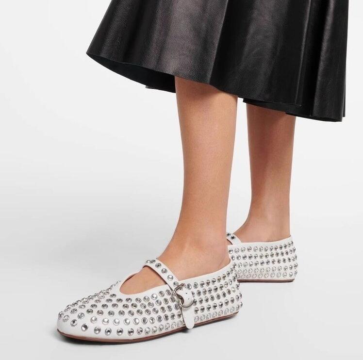 2025 New Women Glitter Shoes with Buckle Strap Rhinestone Ballet Flats Crystal Ballerina Shoes Comfortable Female Casual Shoes