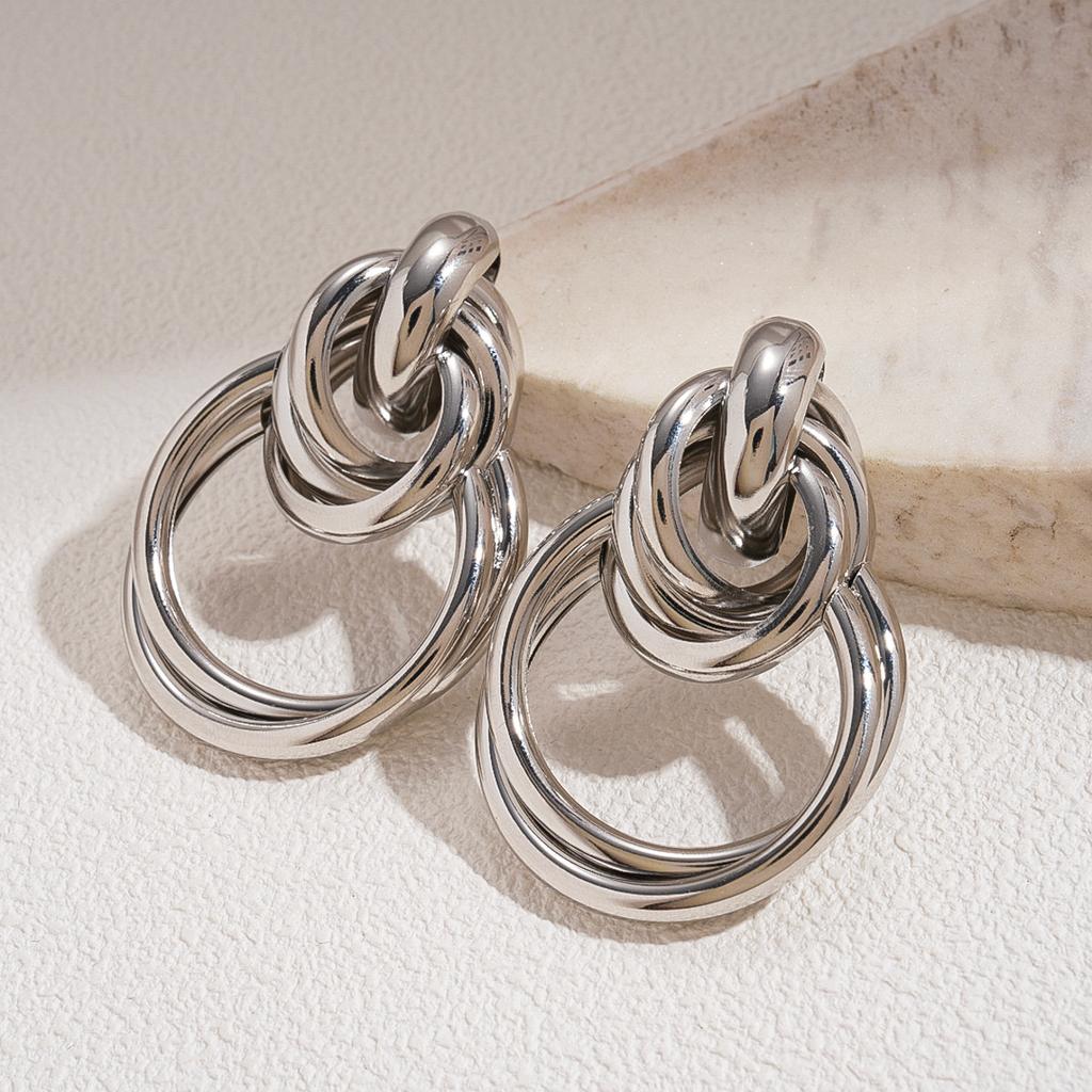 Glossy Geometric Round Knotted Earrings, Unique and High-end Earrings