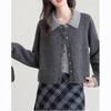 Fake Two-piece College-style Knitted Cardigan Women's Autumn and Winter Temperament Age-reducing Retro Versatile Sweater Jacket Women