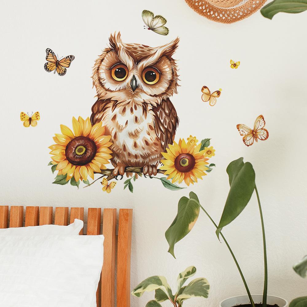 Fun-f159 Fensteraufkleber mit Cartoon-Eule, für Glastüren und Fenster, für Schlafzimmer, Wohnzimmer, Haus, Landschaftsbau