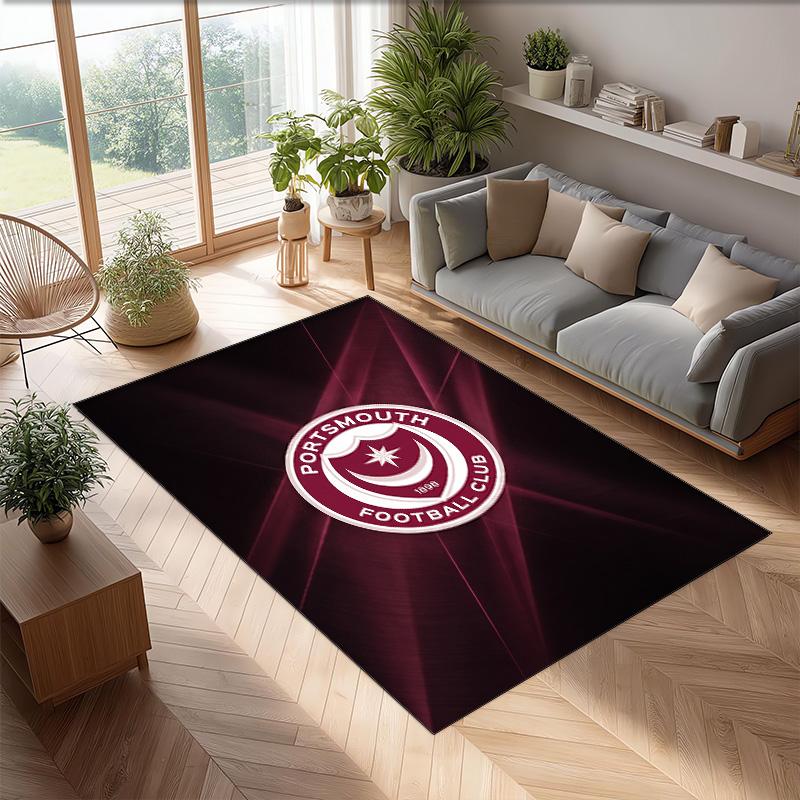 Tappeto Morbido Area Rug con Motivo Calcio Portsmouth FC Antiscivolo Tappeto per Pavimento Interno Tappetino Decorazione Sportiva per Camera da Letto