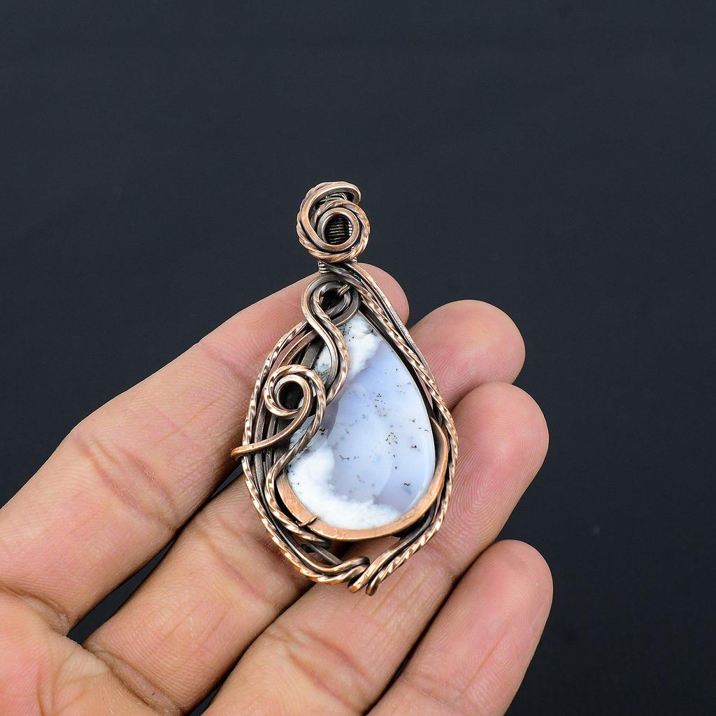 Dendrite Opal 999 Copper Wire Wrapped Pendant, Handmade Gemstone Jewelry Pendant Gift For Birthday