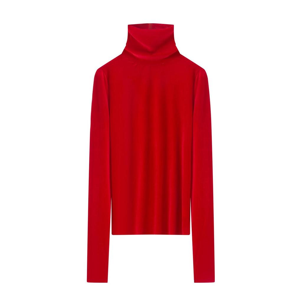 Autumn 2025 Velvet Slim-fit High-neck Long-sleeve Women's Top
