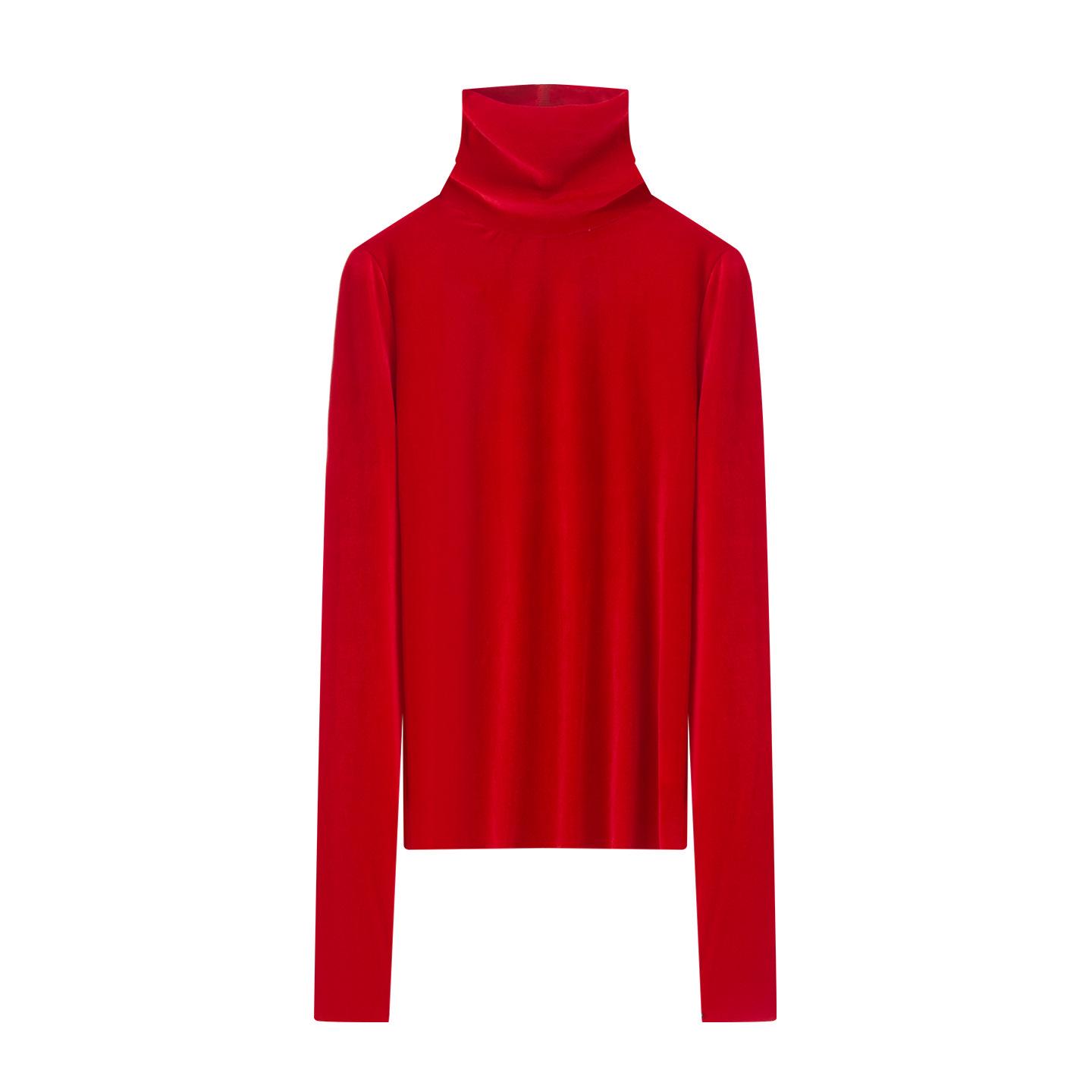 

Autumn 2025 Velvet Slim-fit High-neck Long-sleeve Women s Top Medium червоний