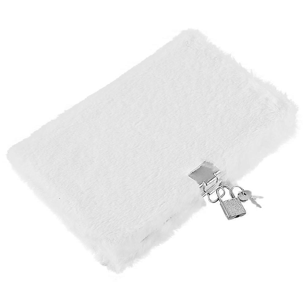 Lockable Notebook with Plush Cover for Student Plush Diary Book White