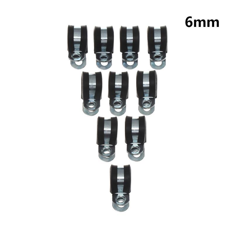 10Pcs Durable Useful Metal Hardware Cable Fasteners Rubber Lined P Clips Wiring Hose Clamp Pipe Mounting Fix