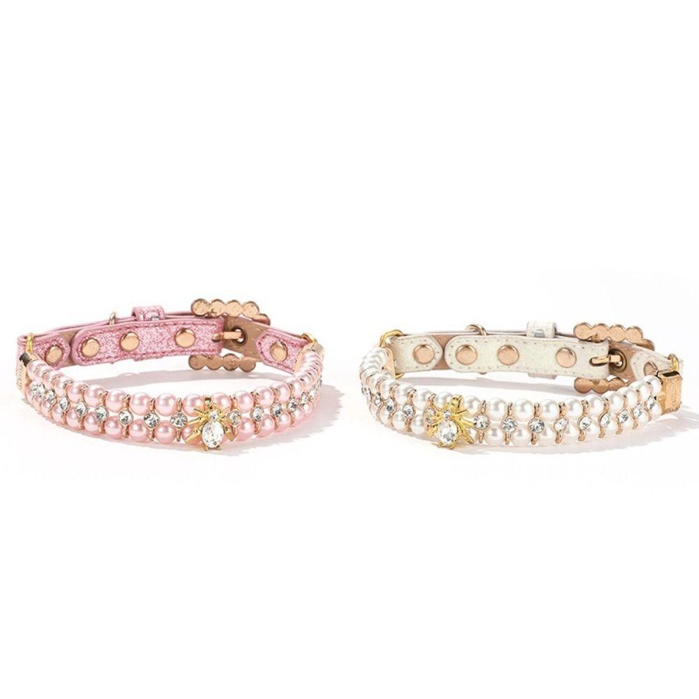 Adjustable Cat Necklace Rhinestone Neck Strap for Small Dogs Dog Cat Pearl Collars Pet Gift