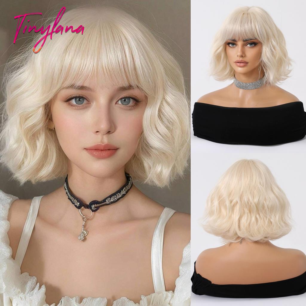 Pink Purple Mixed Blue Curly Wavy Synthetic Wigs with Bangs for Women Colorful Party Cosplay Natural Hair Wig Heat Resistant Use