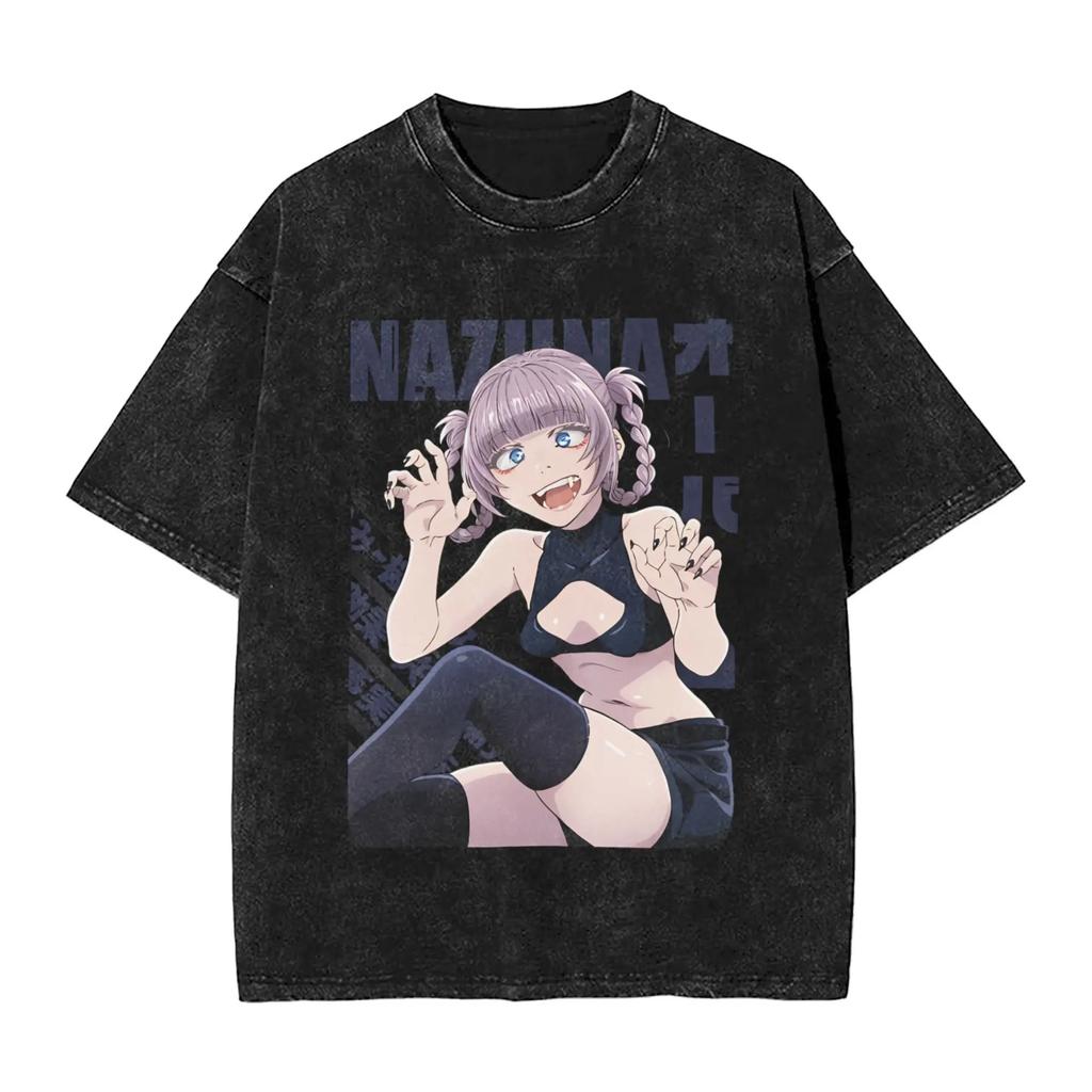Hot Sale Call of The Night Nazuna Graphic Print Retro Washed TShirts Mens Women Crewneck Cotton Tees Streetwear Oversized Tops