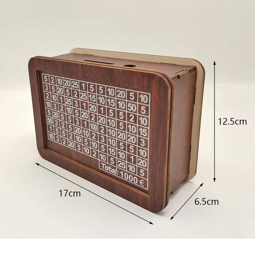 1000/2000/3000/5000/10000 Euro Spardose Holz Sparschwein mit wiederverwendbarer Spardose mit Sparziel und Zahlen Boxen1