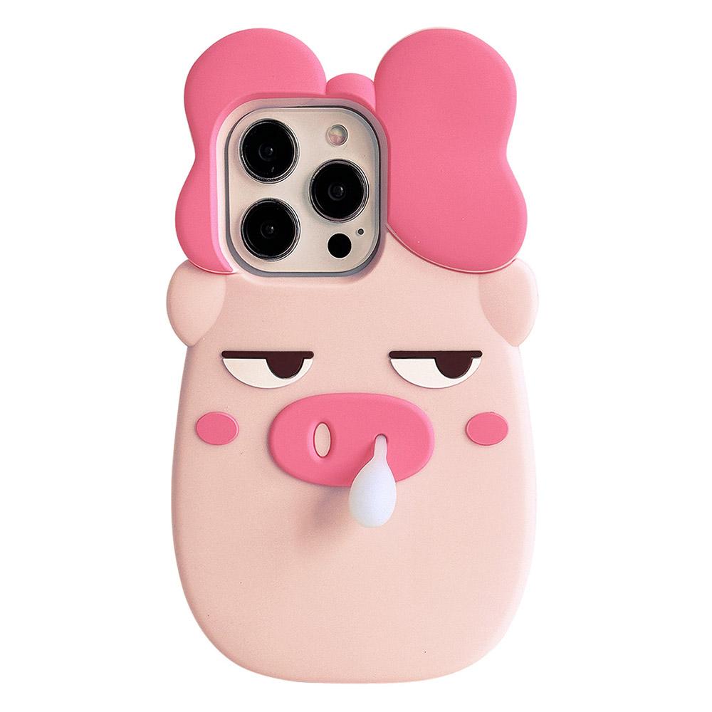 For iPhone 16 Pro Silicone Case Cute Snot Pig Design Shockproof Phone Back Cover