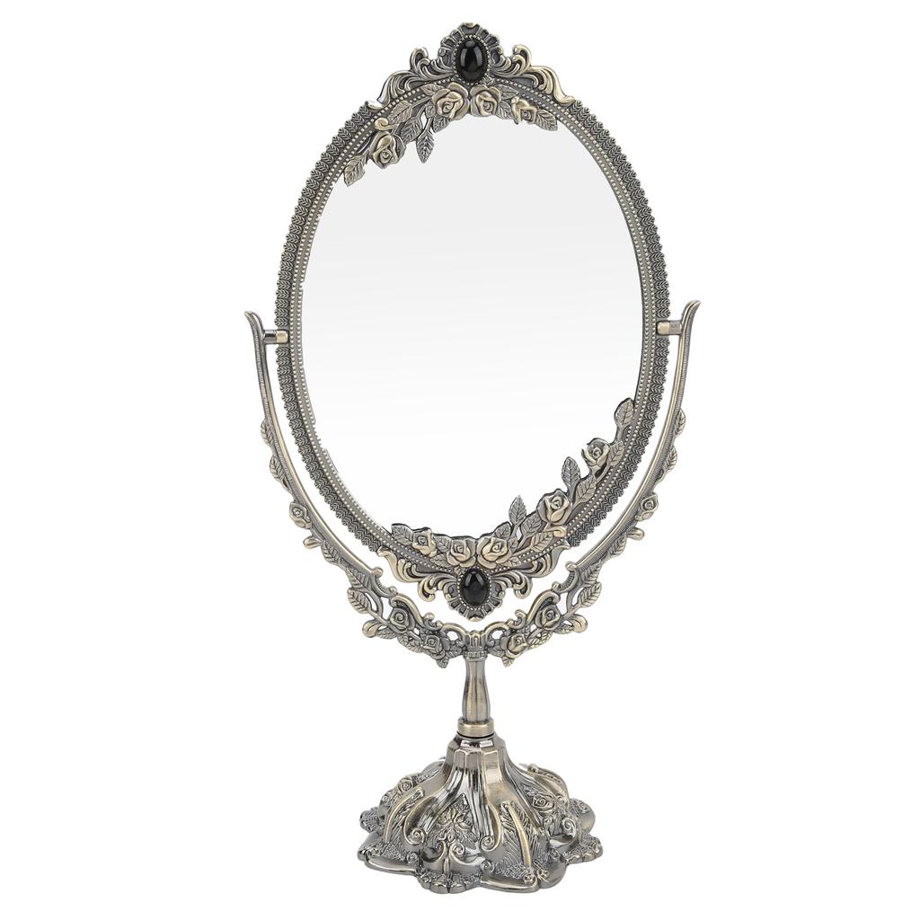 MakeUp Mirror EuropeanStyle Metal Retro DoubleSided Mirror for Bathroom Bedroom Dressing(Bronze Small )