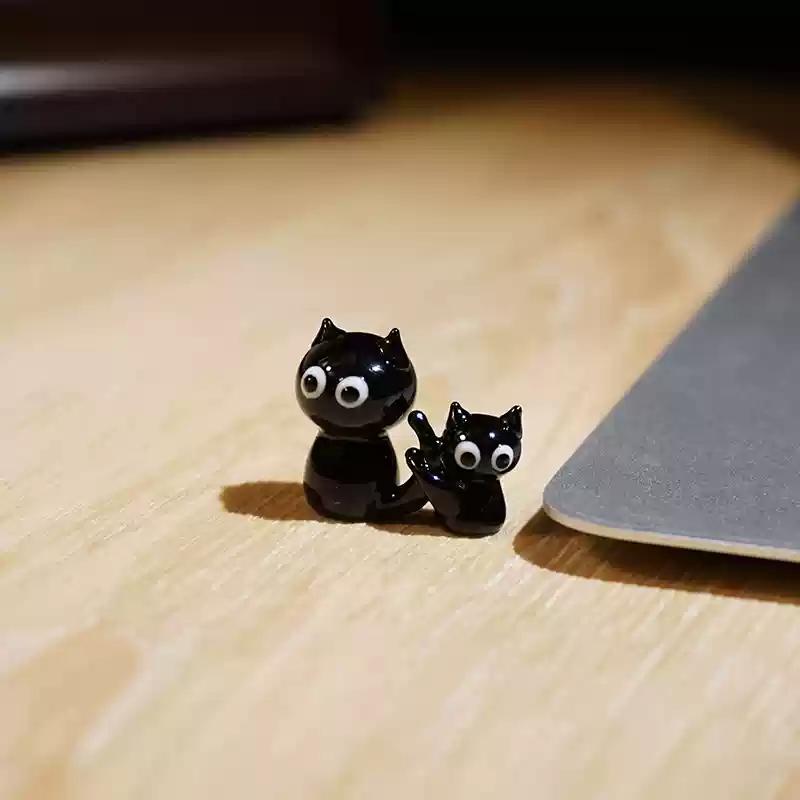 Cartoon Black Cat Mini Glass Ornaments Handmaking Kitten Cute Crafts Colored Glaze Table Decoration for Birthday Gifts 2025 New
