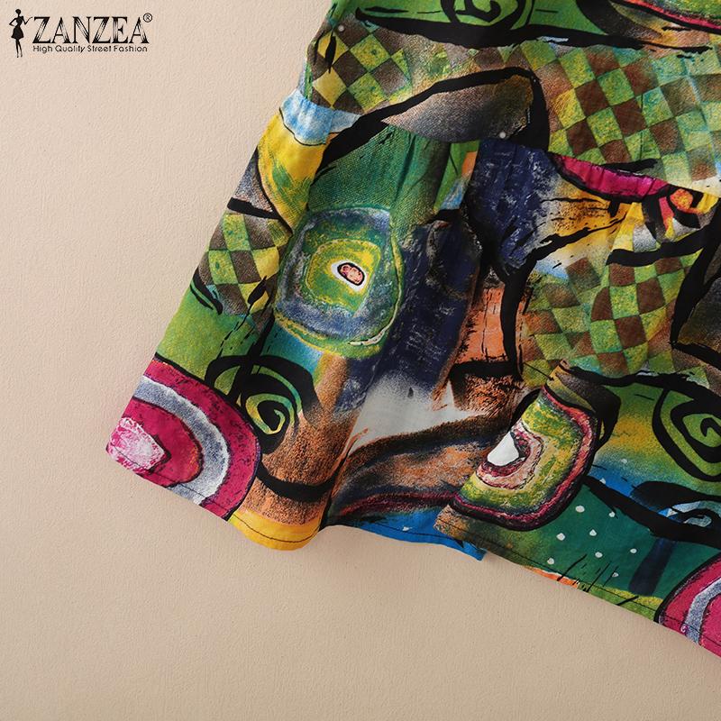 ZANZEA Women Casual Round Neck Summer Short Sleeve Print Dress