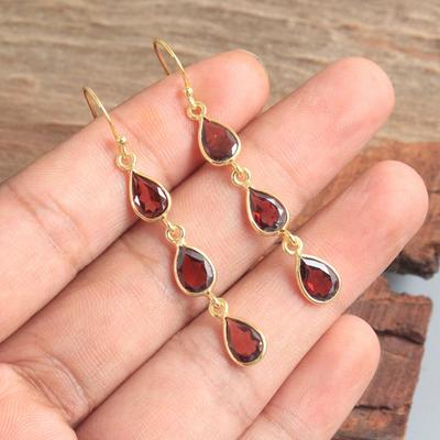 Orecchino Granato Pietra di Gennaio Argento Sterling 925 Placcato Oro Giallo Gioielli