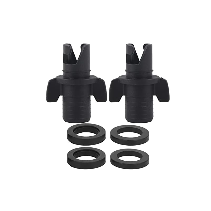 Set of 2 Kayak Air Valve Connectors, Black Boat Valve Adapters with Rubber Rings of Different Thicknesses, Boat SUP Pump Adapters, Air Pump