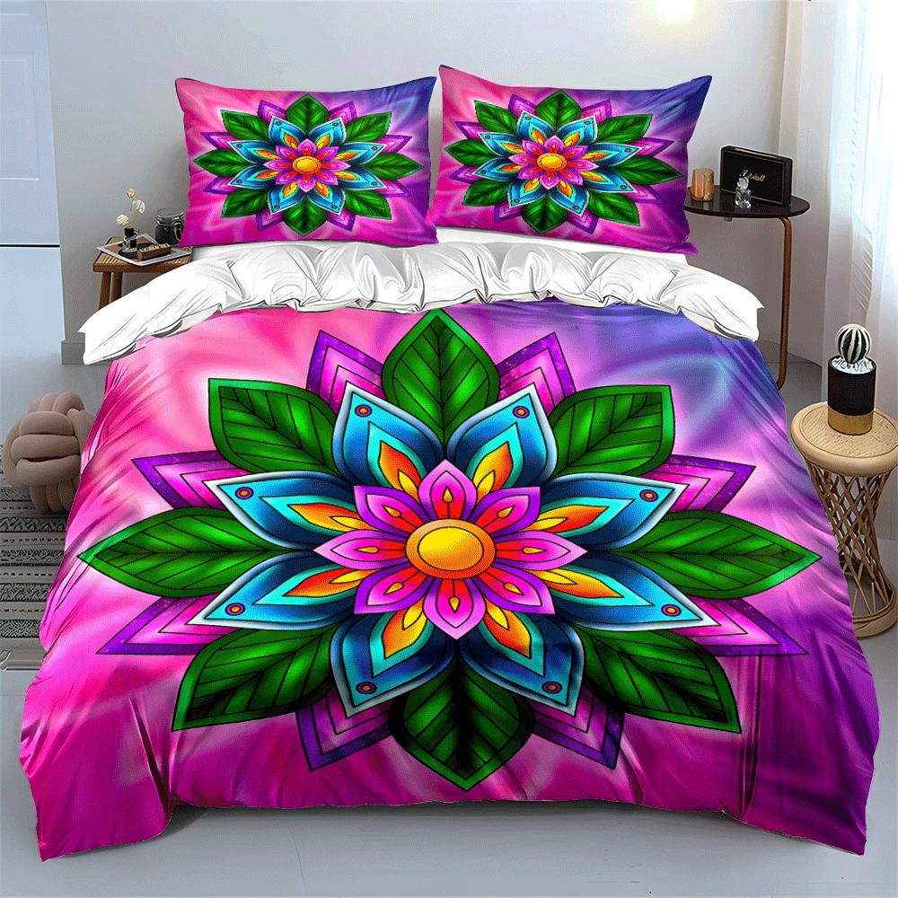 Colorful Floral Mandala Art Set Exquisite Three-Piece Bedding Set Gift For Kids And Adults