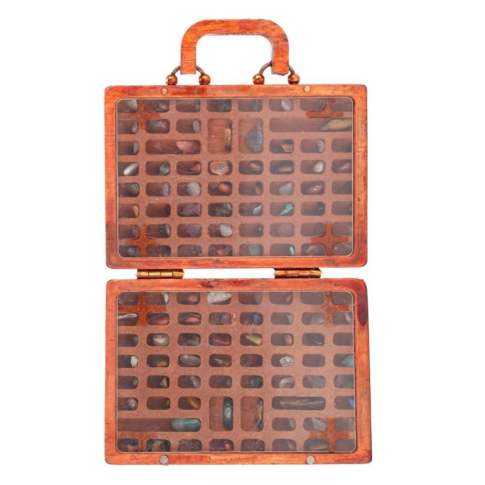 Wooden Mineral Display Box Dark brown Crystal Storage Box Rock Collection Case Gemstones Storage