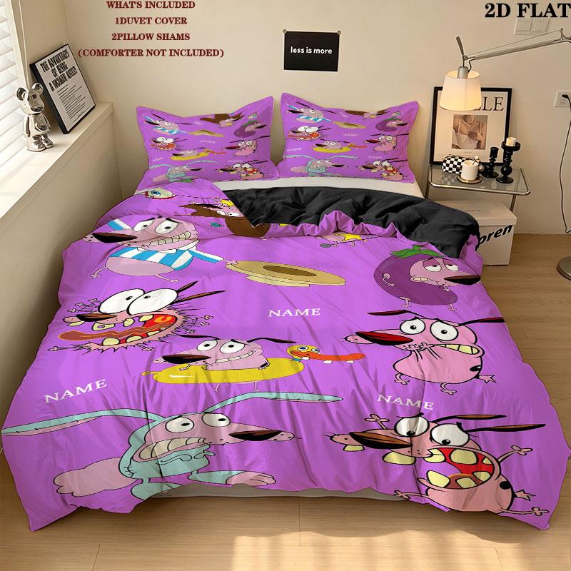 Custom the Cowardly Dog Bedding Quilt Set Quilt Cover Pillowcase Home Decoration Birthday Gift (1 * duvet cover + 2 * pillowcase, without core)