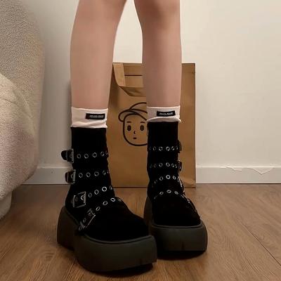 Mode Herbst Winter Plateau Dicke Sohle Damen Stiefeletten Mode Damen Höhenvergrößerung Kurze Stiefeletten