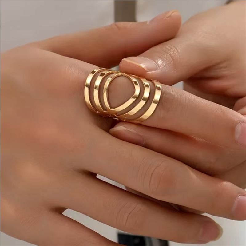 Irregular Hollow Opening Rings For Women Stainless Steel Gold Color Geometric Ring Fashion Simple Party Christmas Jewelry Gift