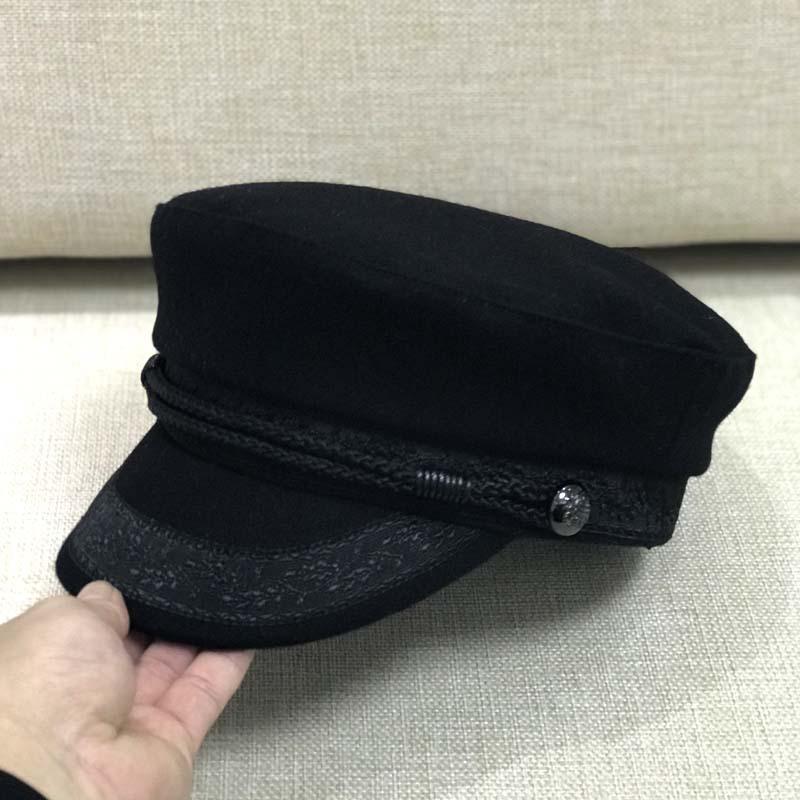 Hat Sky Versatile Cap Lace Octagonal Hat Woolen Beret Flat Top Hat Female Tide