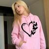 Damen Grafik Hoodie Herz Schmetterling Print Kordelzug Langarm Pullover Sweatshirt Herbst Casual Übergroßes Kapuzenoberteil mit Tasche