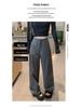 Gray High-Waisted Wide-Leg Suit Pants for Women - Autumn/Winter Casual Drapey Slimming Floor-Length Pants