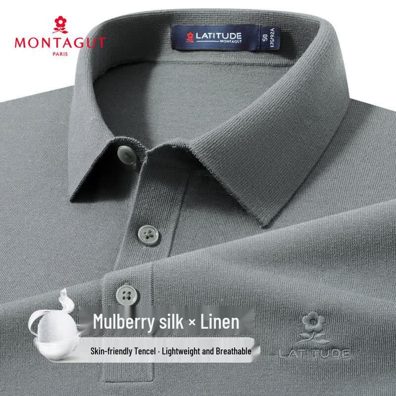 MONTAGUT Men s Silk-Linen Blend Short-Sleeve Polo Shirt