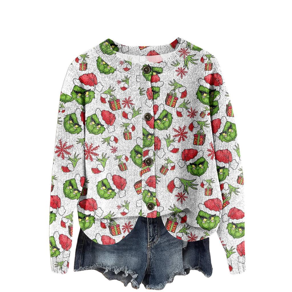 Women's Vintage Knit Button Print Cardigan Jacket