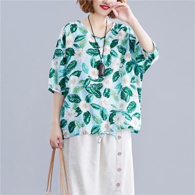 Ethnic Style T-shirt Women's Chinese Style Printed Shirt Loose Fit Seven Quarter Sleeved Top Spring Summer Cotton Linen Shirt T-Shirts Women’s