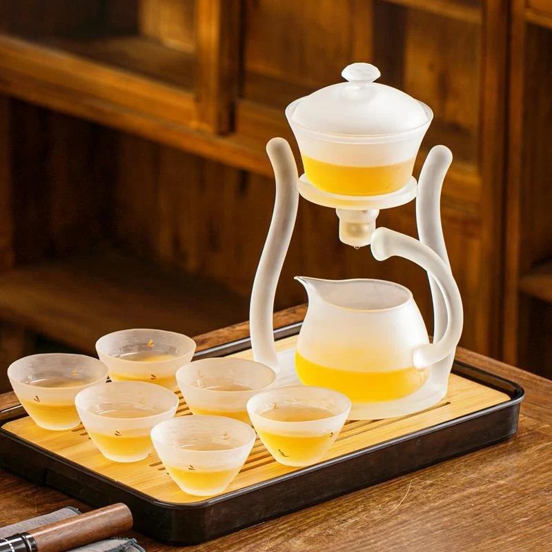 Frostet glasstekanne Magnetisk dryppkanne Varmebestandig glasstekanne med bunn Puerh-kjele Lag automatisk tekopp