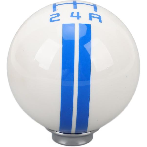 SIXRUN 5 Speed Manual Gear Shift Knob, Round Ball Shape, White Blue, Resin Material with 3 Adapters, for 1967-2018 Vehicles