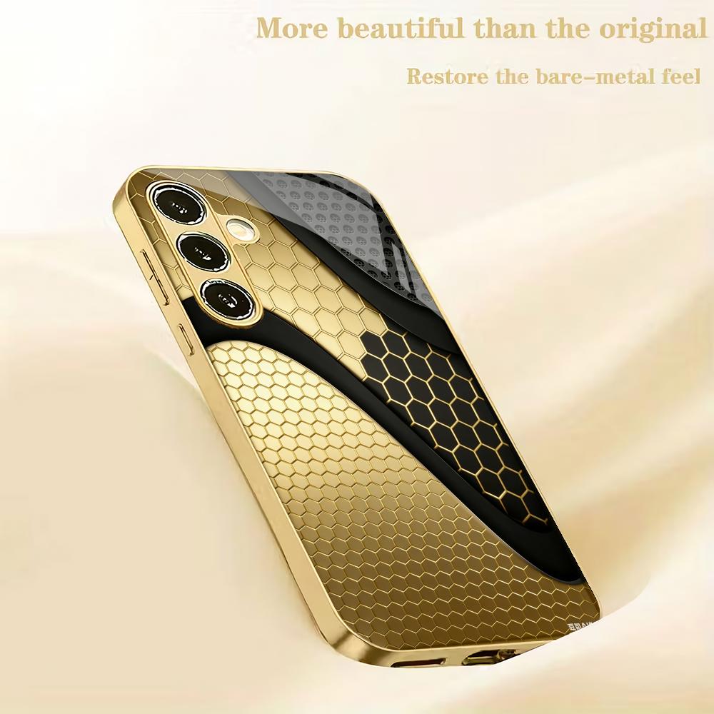 Business Fashion Grid Glass Phone Case Suitable for Samsung Galaxy S26 S25 S24 S23 S22 S20 FE/Ultra/Plus Anti Drop Back Cover