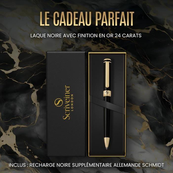 Stylo Bille - Scriveiner - Noir Laqué - Finition Or 24 Carats - Rechargeable - Ergonomique