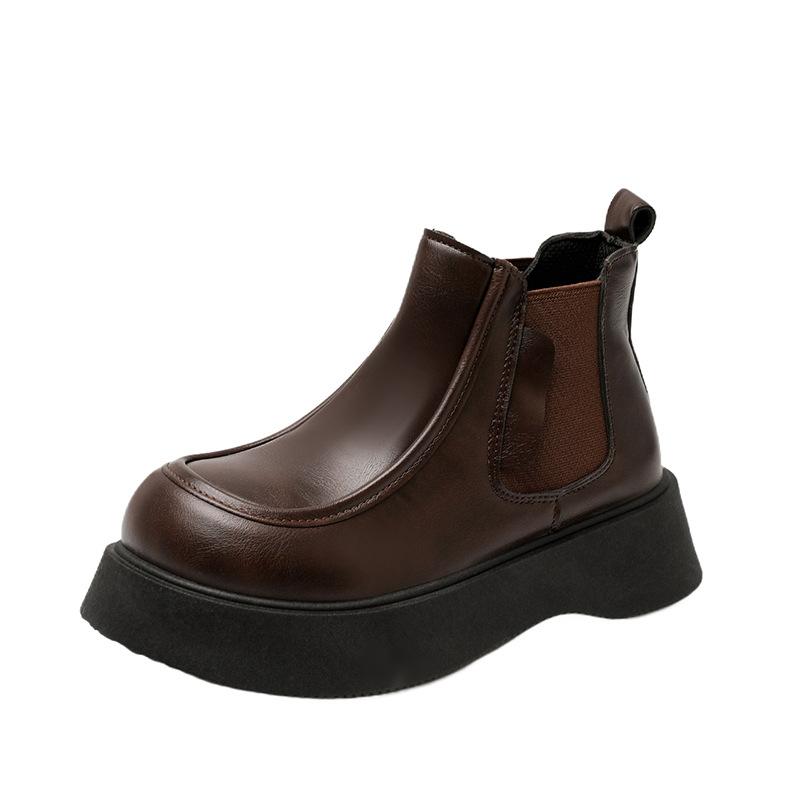 Ladies Platform Shoes Thick Bottom Heightening Women Ankle Boots Female Round Toe Slip on Shoes Street Style Chelsea Botas Mujer