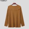 INCERUN Autumn Men Lapel V Neck Long Sleeve Texture Ribbed Knitted Casual Pullover Tops