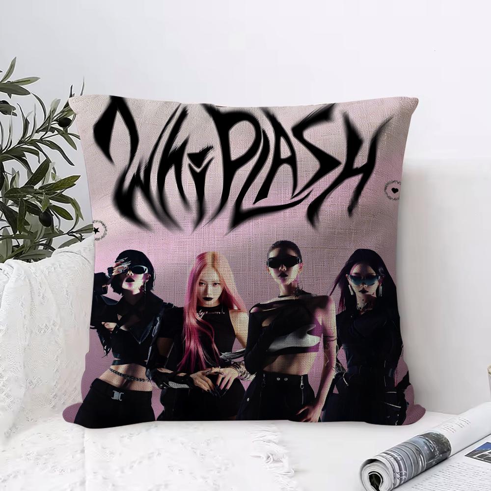Hot Kpop AAespaS Whiplash Cushion Cover Breathable Linen Pillow Cover SkinFriendly Home Decor Pillowcase with Hidden Zipper