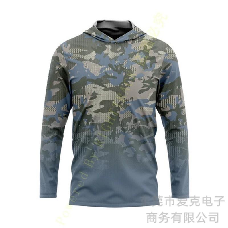 Mens Quick-Dry UV Protection Fishing Jacket With Hood Camouflage Outdoor Long Sleeve Sunproof Coat