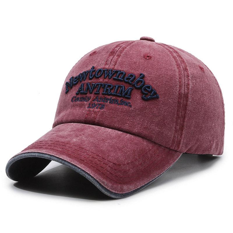 

European American Washed Soft Top Baseball Hat Retro Old Letter Embroidery Men / Women Peaked Cap Outdoor Leisure Visor Tide 56-60CM красный