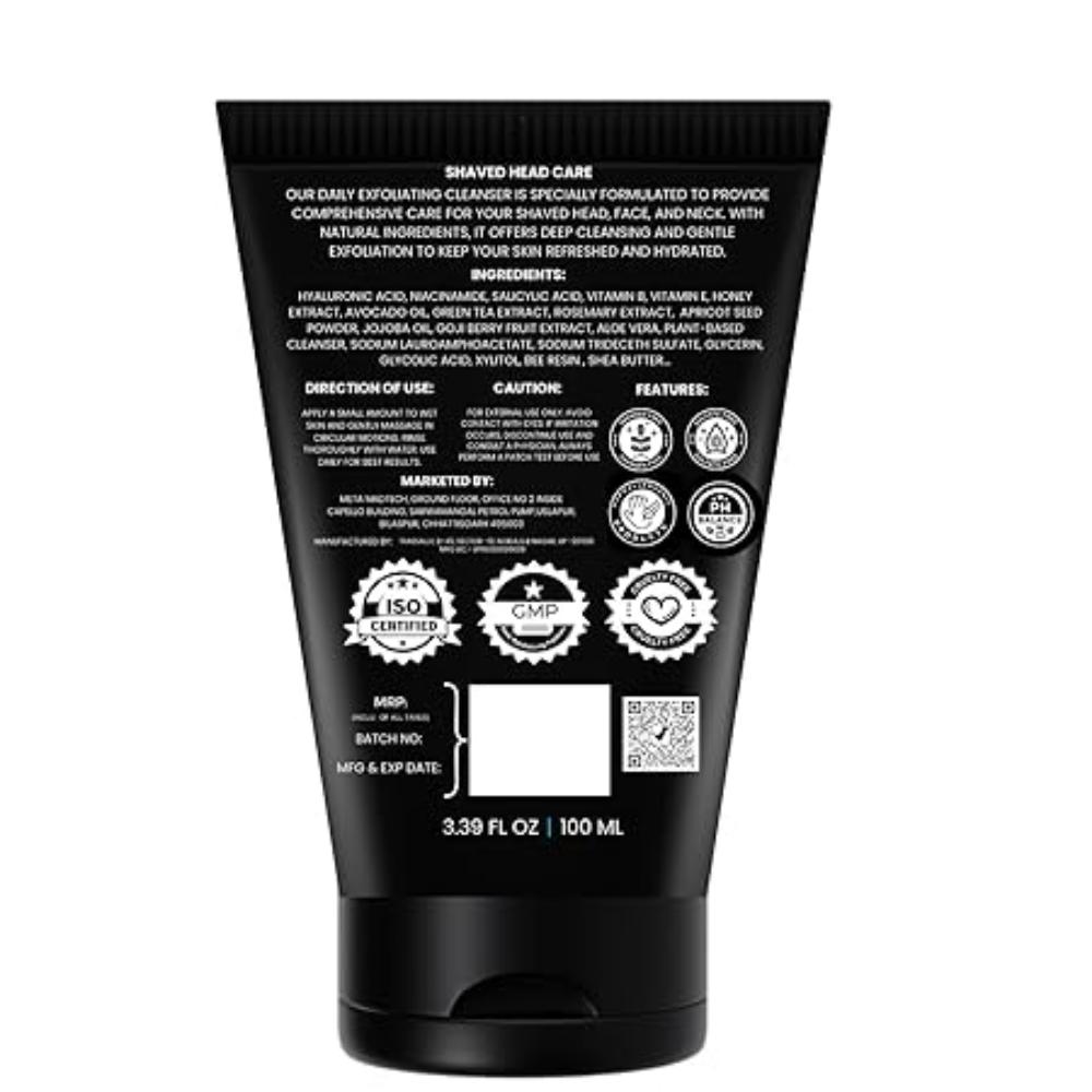 Tägliches Peeling-Reinigungsmittel & Peeling für kahle & markante Köpfe | Rasierter Kopf & Haarloser Kopf Pflege | 100 ML
