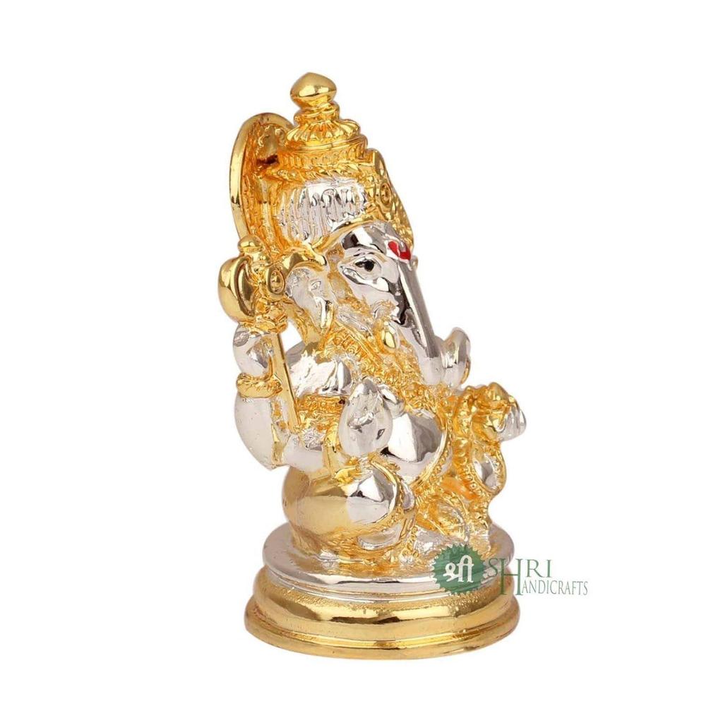 Lord Ganesha Idol Gold & Silber Murti für Glück & Erfolg Heimdeko & Geschenke (3.4x3.4x7cm)