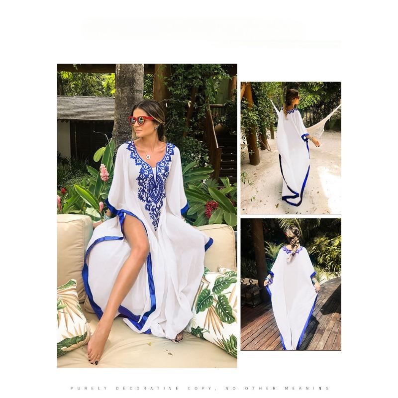 Embroidered Loose Women's Long Dress, Beach Dress, Sun Protection Cover Shirt