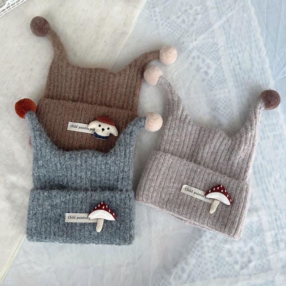 Wind Proof Infant Hat Knitted Fabric Earflap Cap Solid Color Pullover Hat Outdoor Use