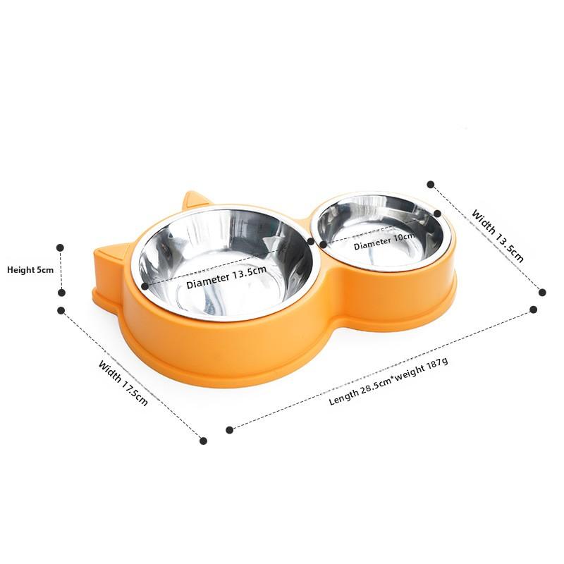 Cat-shaped Double-bowl Stainless Steel Tableware, Cat Basin Integrated Pet Bowl, Non-wet Mouth Feeding and Drinking for Dogs